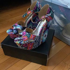 Wild Pair Aztec multi colored wedge heels